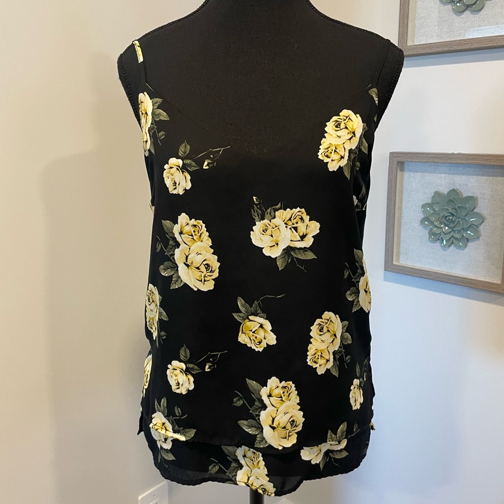 Never Worn! Streetwear Society Black & Yellow Rose Floral Blouse